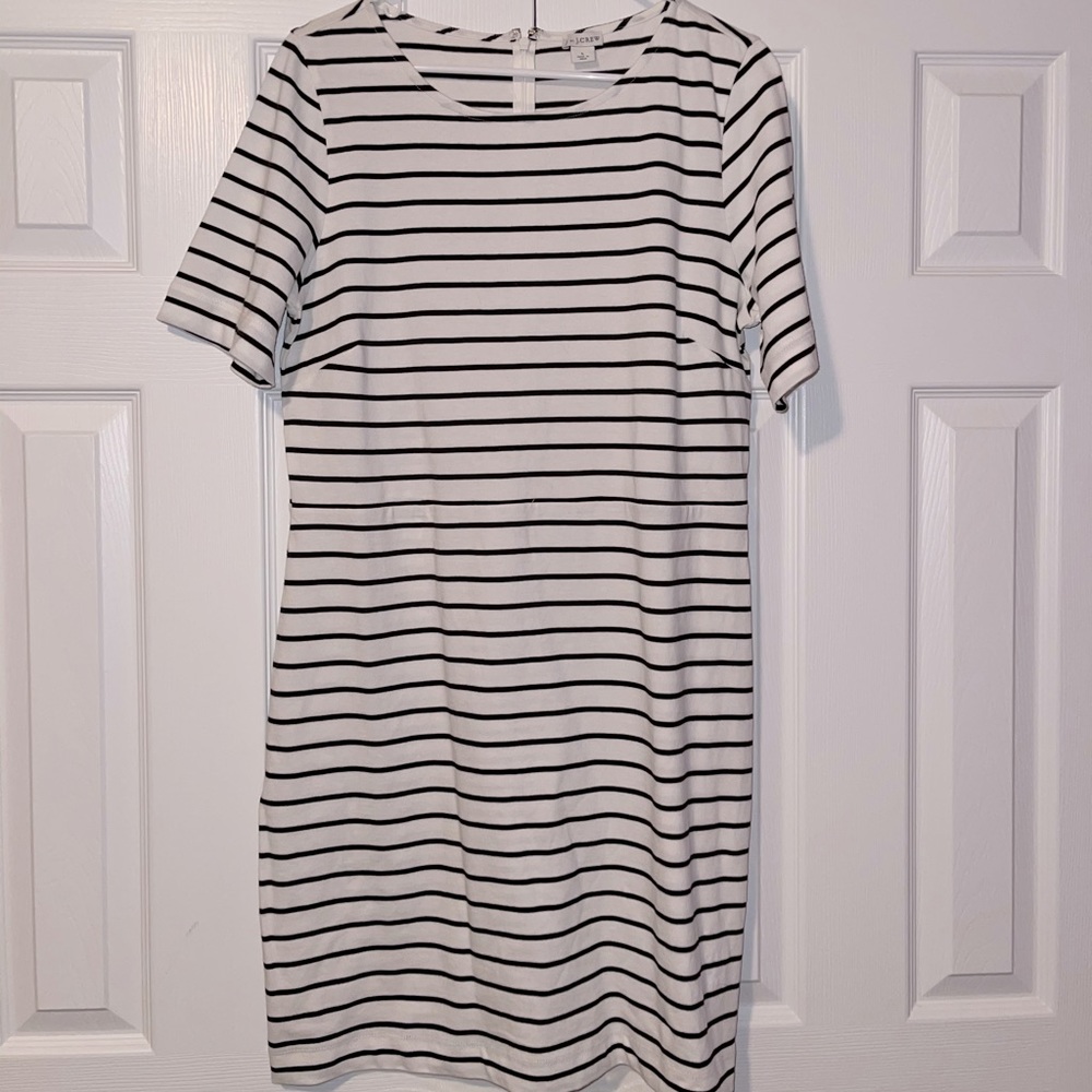 J Crew Basic White Dress with Black Stripe